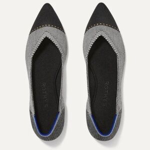 Rothy’s The Point Grey Mist Cap Toe Ballet Flats Black White Womens Size 7 Shoes